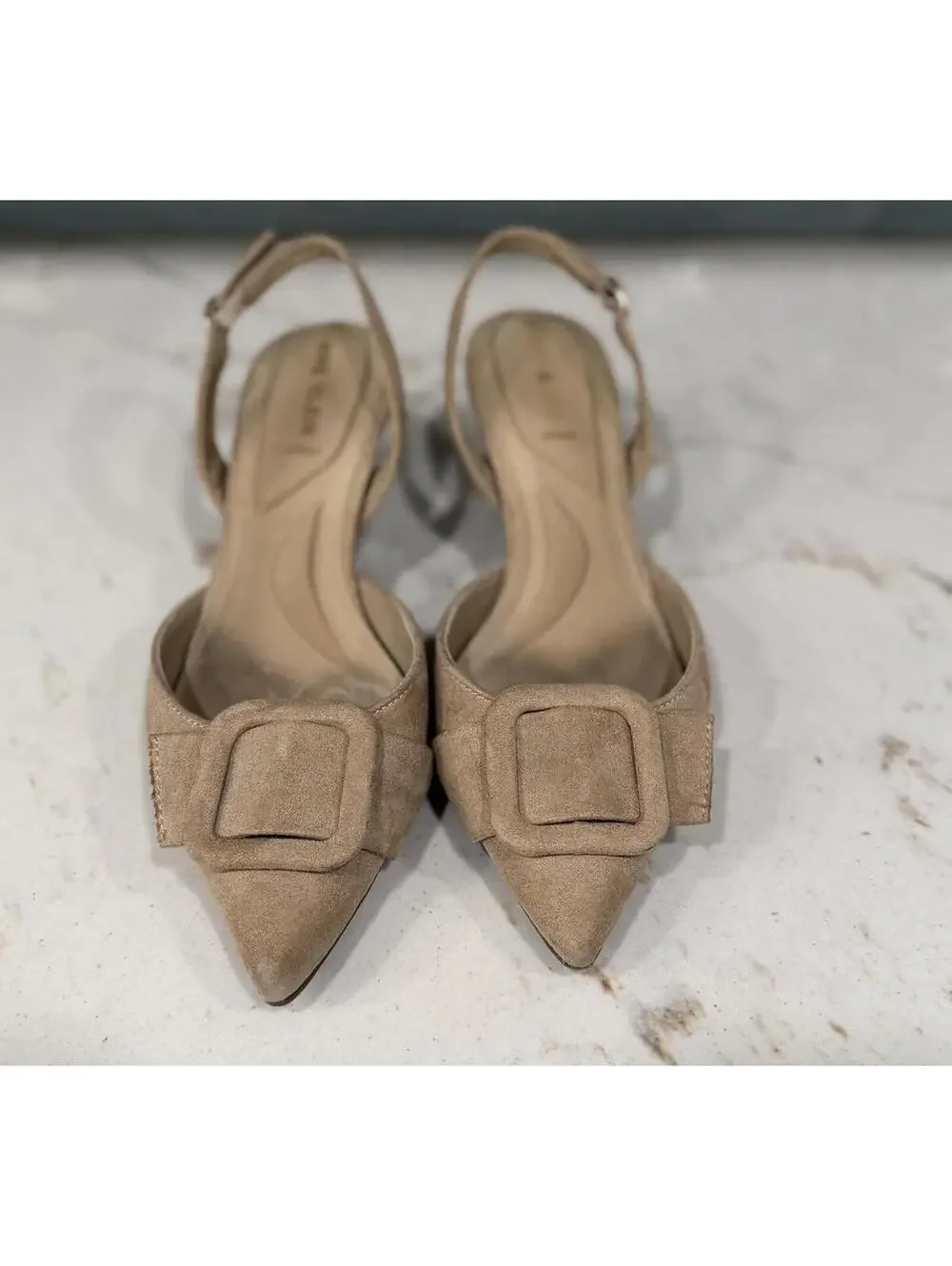 Anne Klein  Iva Beige Suede Slingback Kitten Heel Shoes Size 7.5